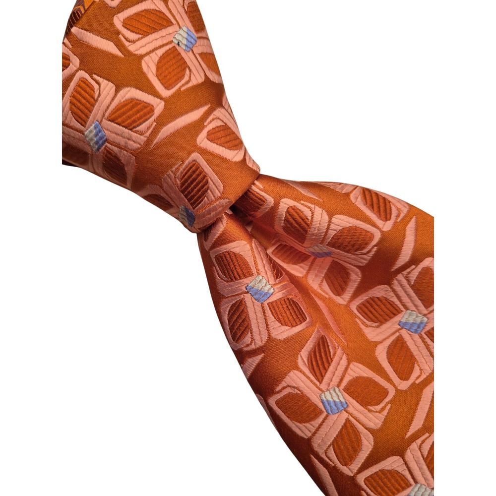 Chelsea by Robert Talbott Orange Geometric Floral Silk Necktie Mens Accessory